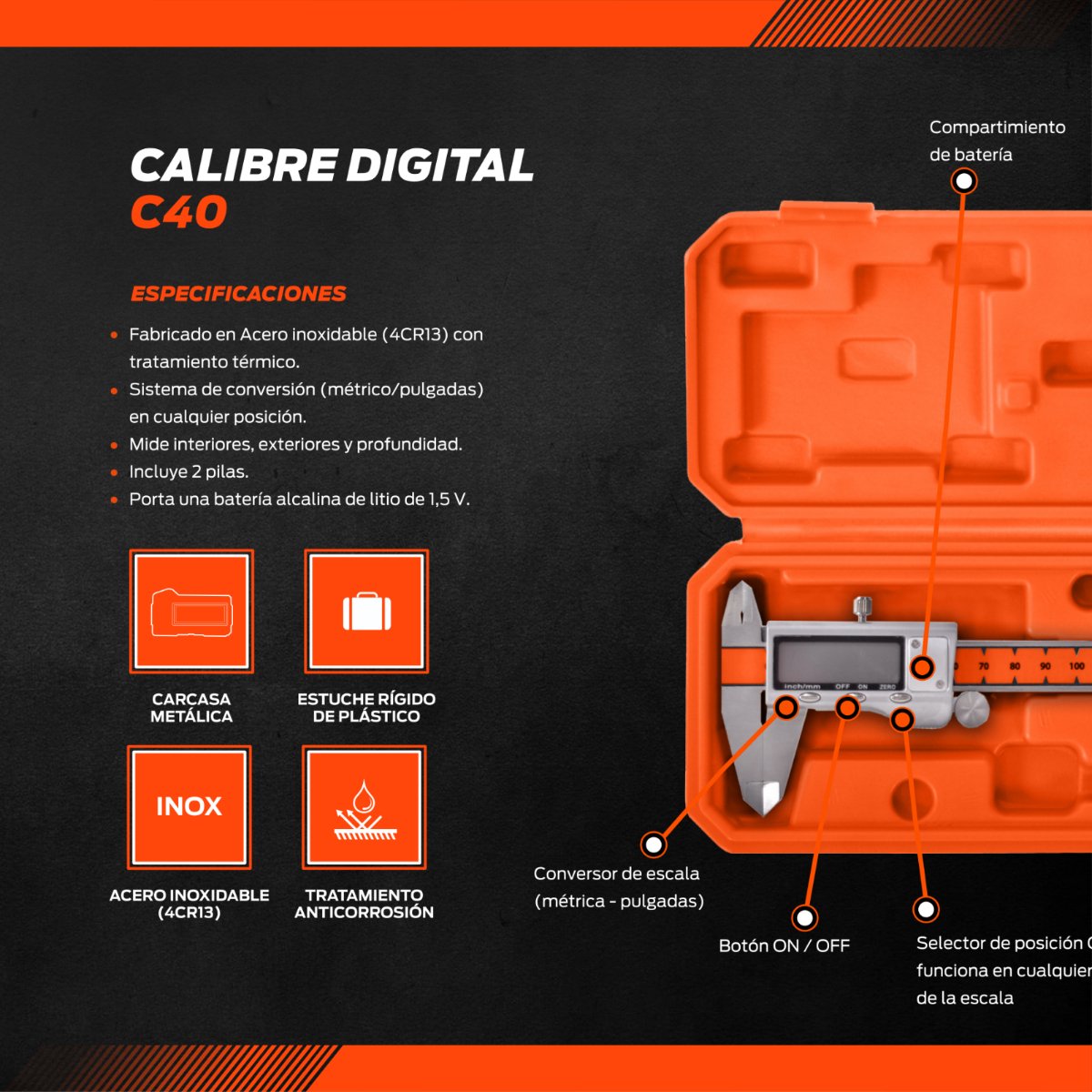 Calibre A/Inox.digital Metalico 150mm - Imagen 2